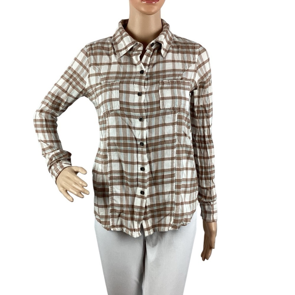 BKE Cotton Plaid Flannel Button Down Top Size XS Brown